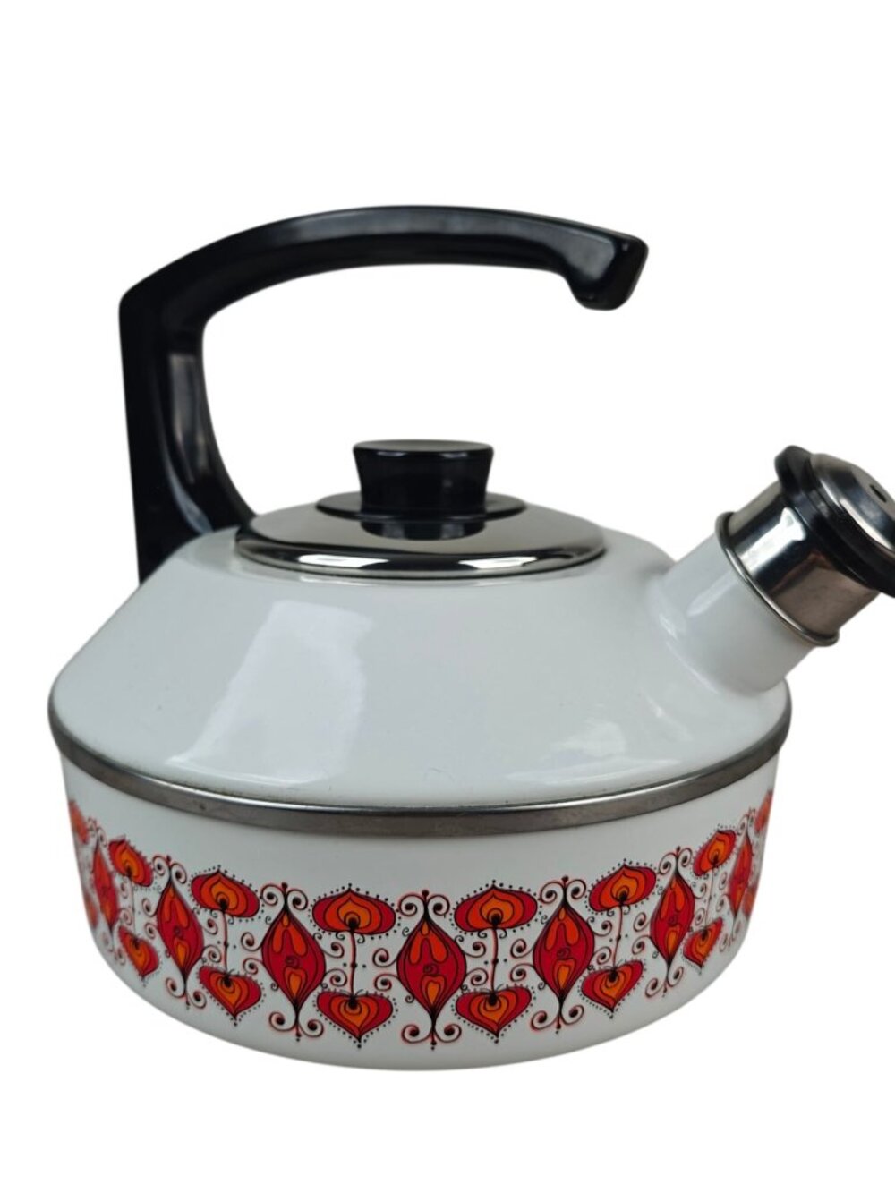 Vintage Austria Email Enamel Tea Kettle Mid-Century Modern White Red Black